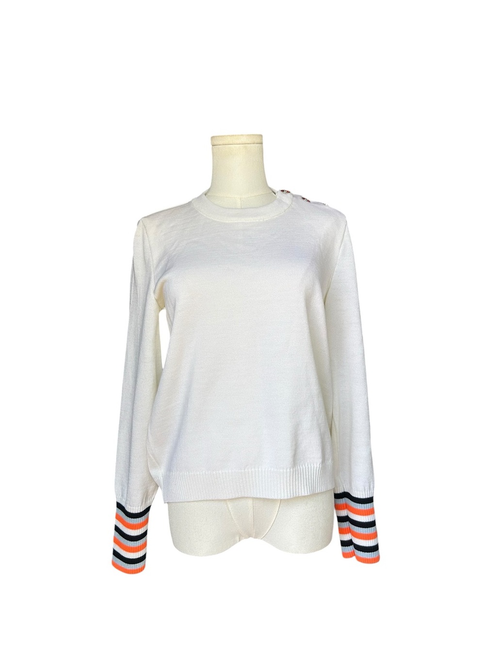 Saint James Cream/Ivory Pure Wool Sweater with Colorful Buttons Size U.S. 4
